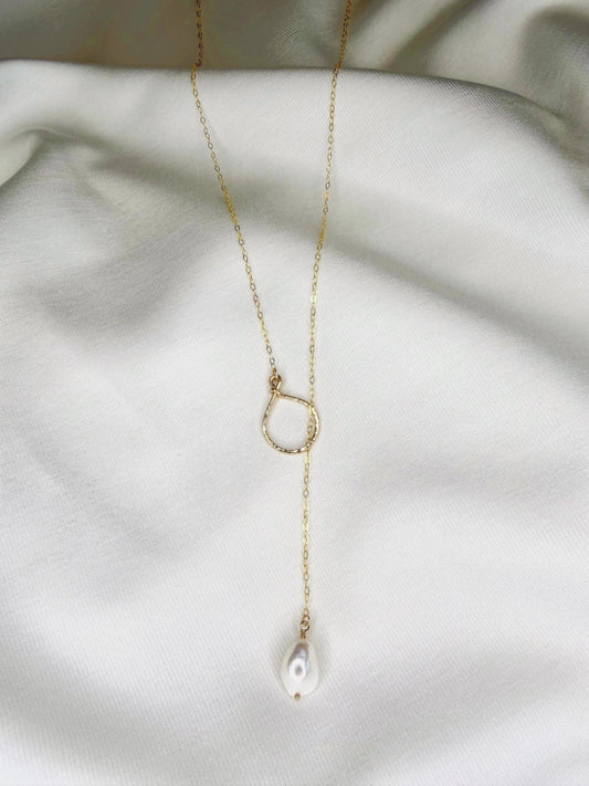 Pearl Adjustable Necklace, 14K gold fill