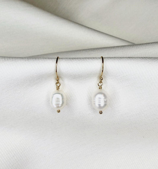 Pearl Drop Earrings, 14K gold fill