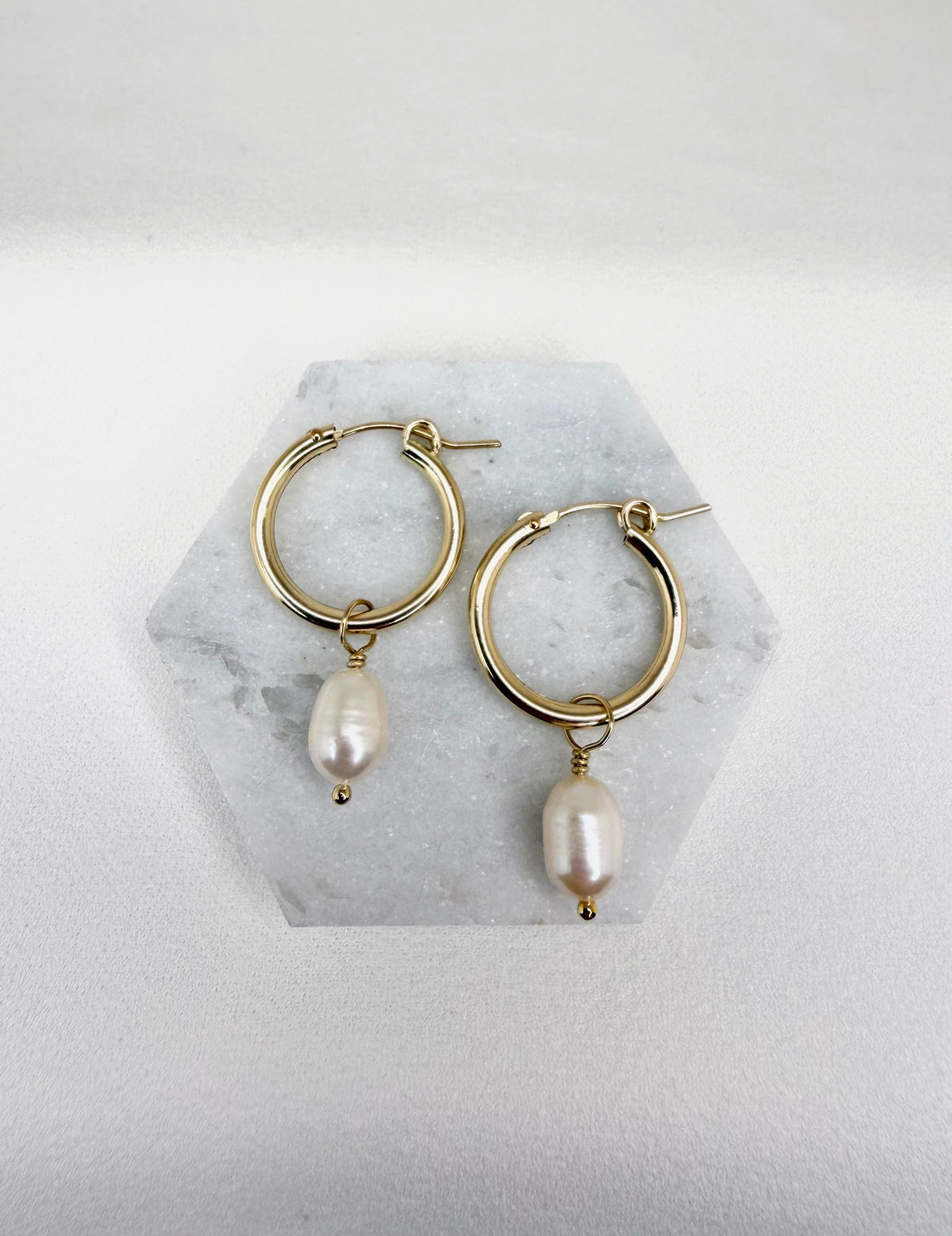 Pearl Drop Hoop Earrings - Large, 14K gold fill