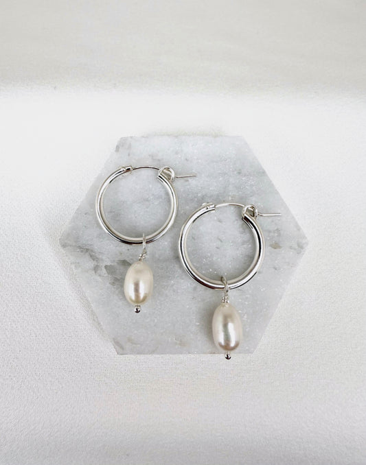 Pearl Drop Hoop Earrings - Large 2