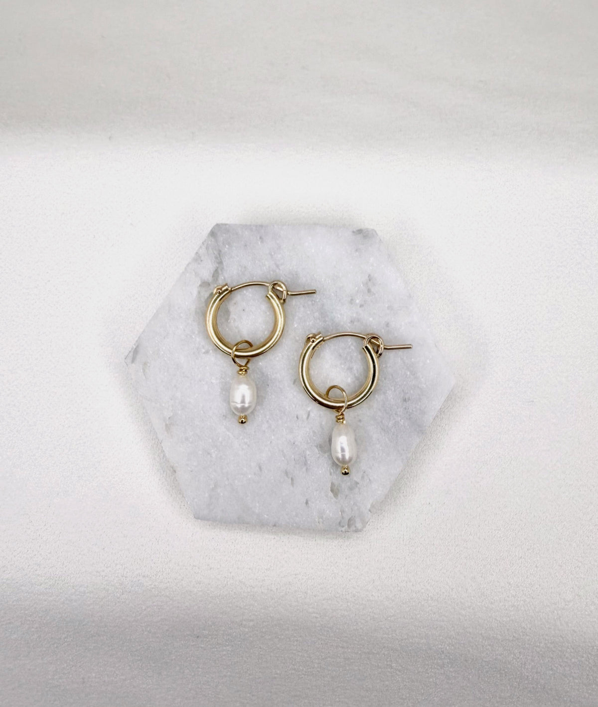 Pearl Drop Hoop Earrings - Small, 14K gold fill