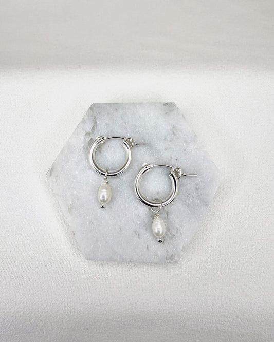 Pearl Drop Hoop Earrings - Small 2